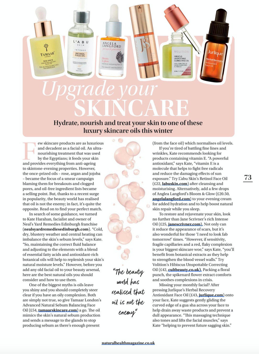Natural skincare products seen in Natural health Magazine